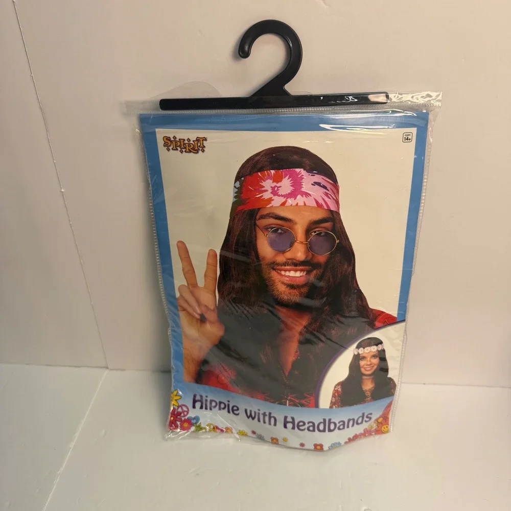 Spirit Halloween Hippie Wig with Headbands Brown Long Hair 60s 70s Costume Set